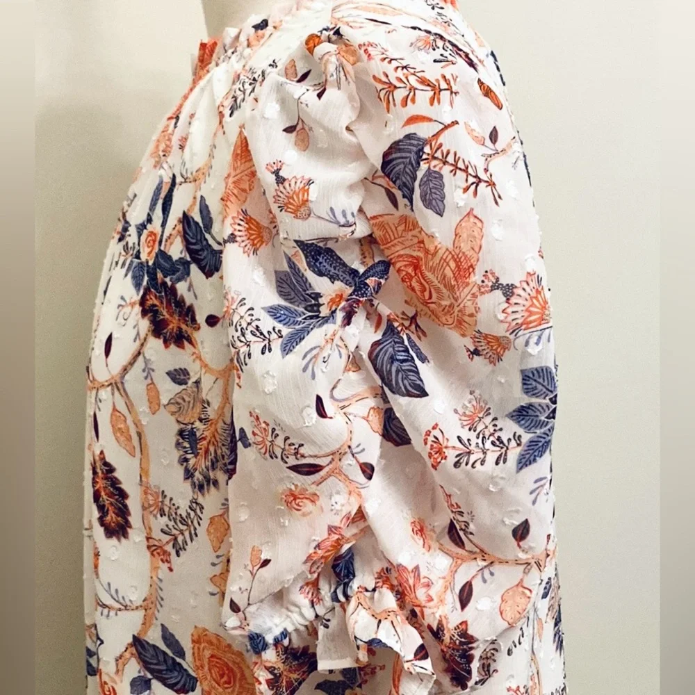 Rachel Zoe White Orange Purple Floral XL Boho Chic Bloomcore Romantic Ruffle Top - Picture 6 of 14